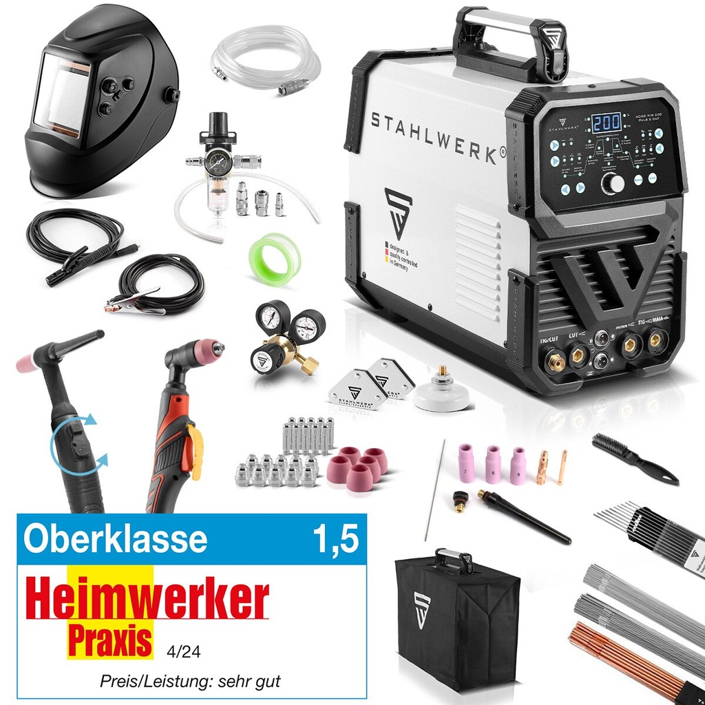STAHLWERK 4-in-1 Schweißgerät AC/DC WIG 200 Puls D CUT