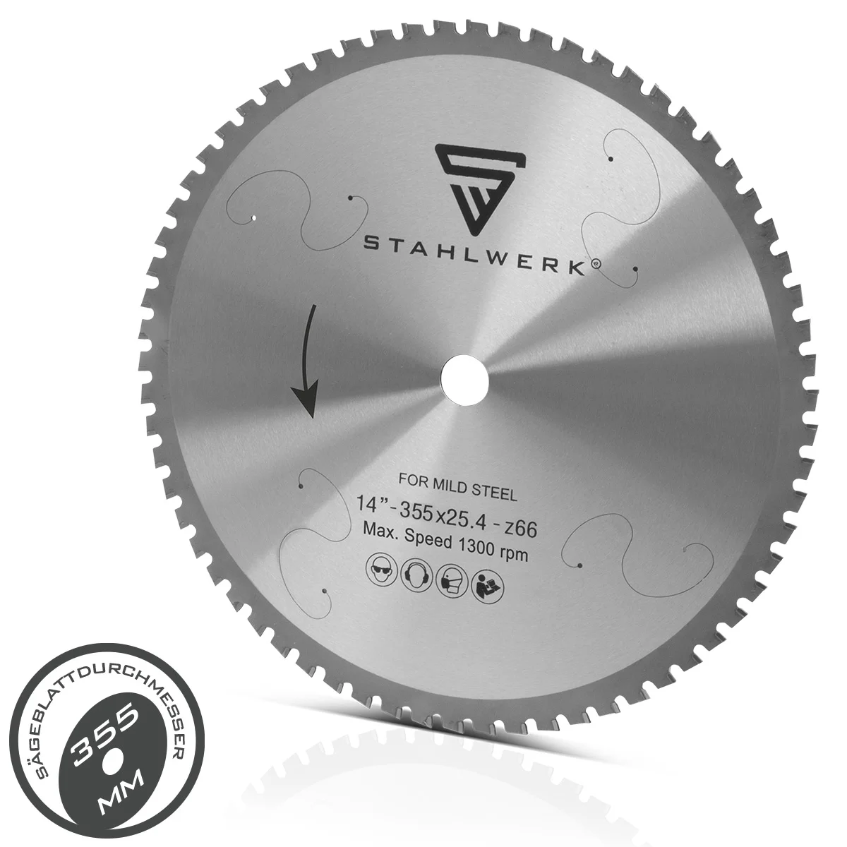 STAHLWERK Kreissägeblatt 355 x 25,4 x 2,2 x 1,8 mm mit 66 Zähnen Metall-Sägeblatt | Trennscheibe | Universal-Sägeblatt für Metallkreissäge | Trennsäge | Kappsäge | Gehrungssäge