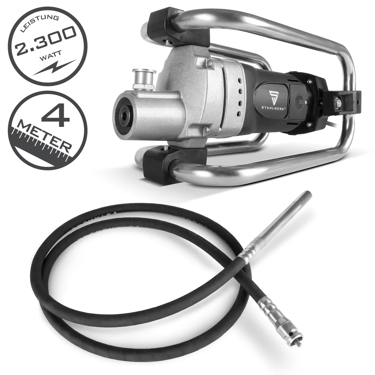 STAHLWERK BR-2300 Betonverdichter 2300W mit Rüttelflasche Ø 35m 400cm Schlauchlänge