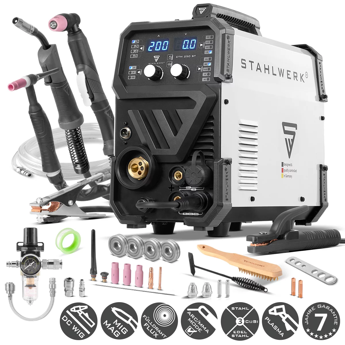 STAHLWERK CTM-250 ST Kombi-Schweißgerät WIG + MIG/MAG + MMA/ARC + CUT/Plasma mit 200 Ampere und 45 Ampere Plasma-Funktion