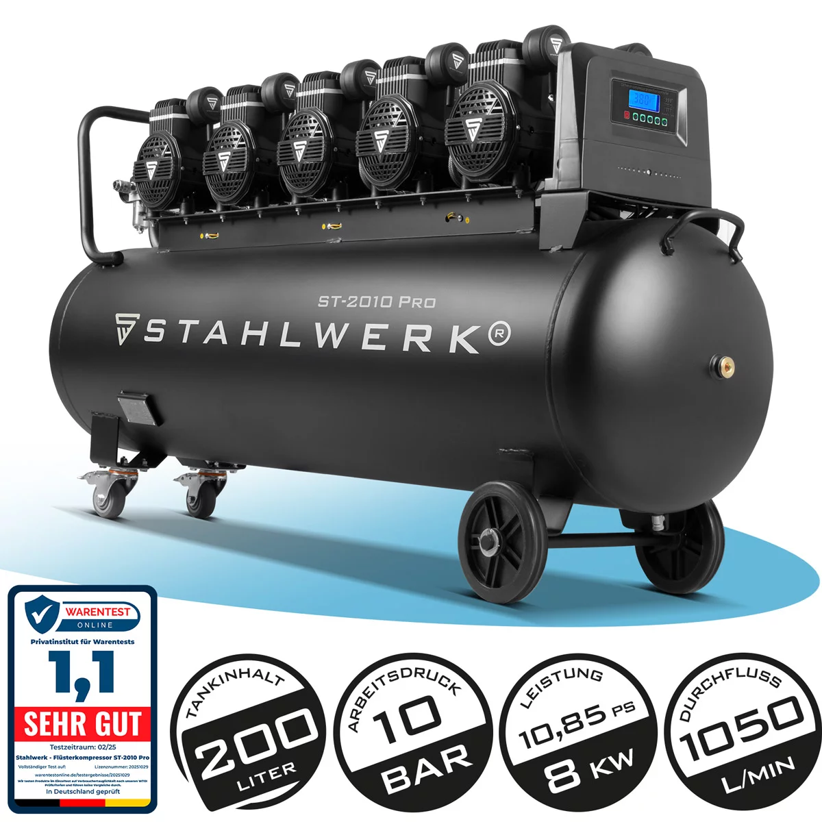 STAHLWERK Kompressor ST-2010 Pro 10 bar 8 kW 1050 l/min 200l Druckluftkompressor