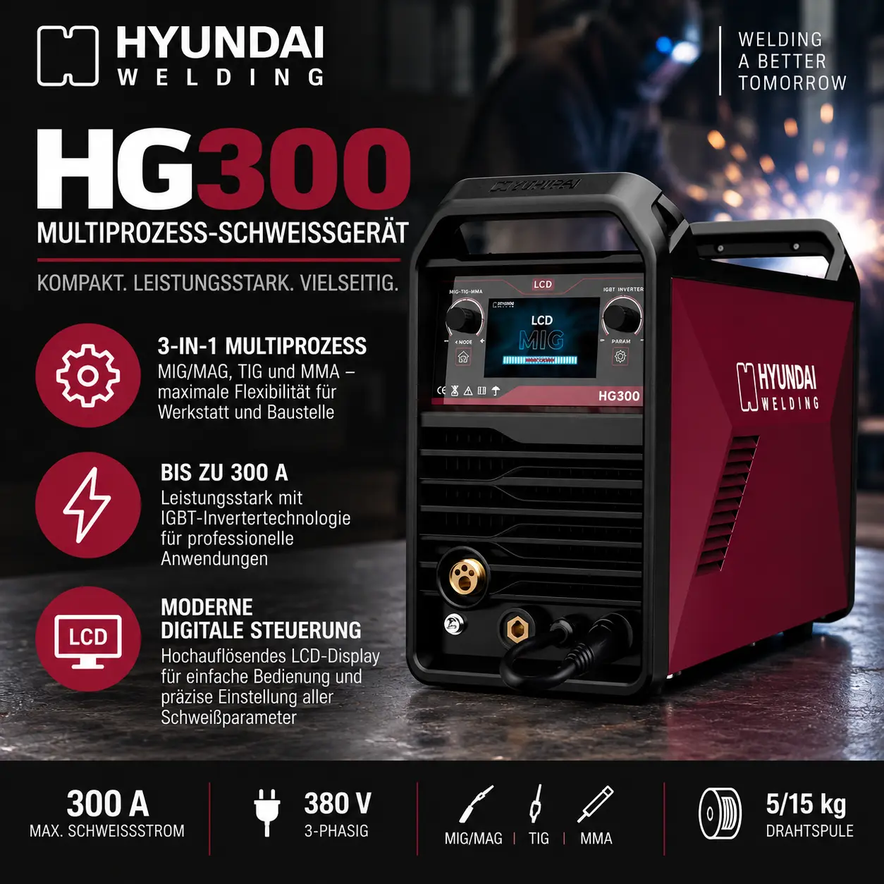 Hyundai Welding HG300 – 300 A MIG/MAG Multifunktions-Schweißgerät mit TIG & MMA