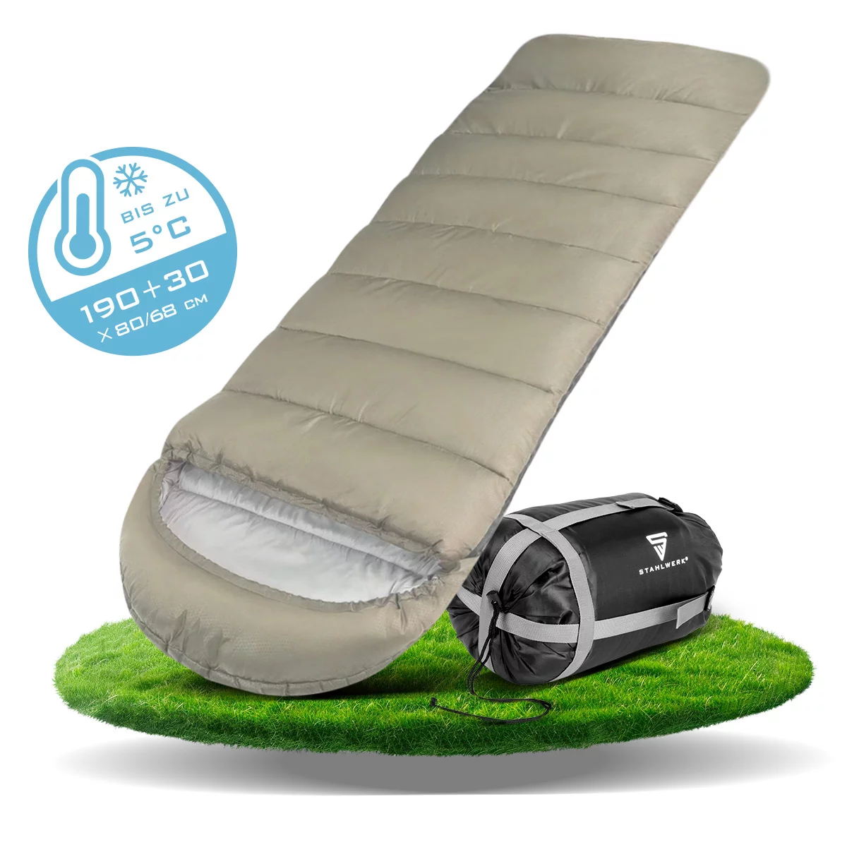 STAHLWERK Schlafsack SB-600 ST - Outdoorschlafsack bis 5°C, Füllung 330g/m2