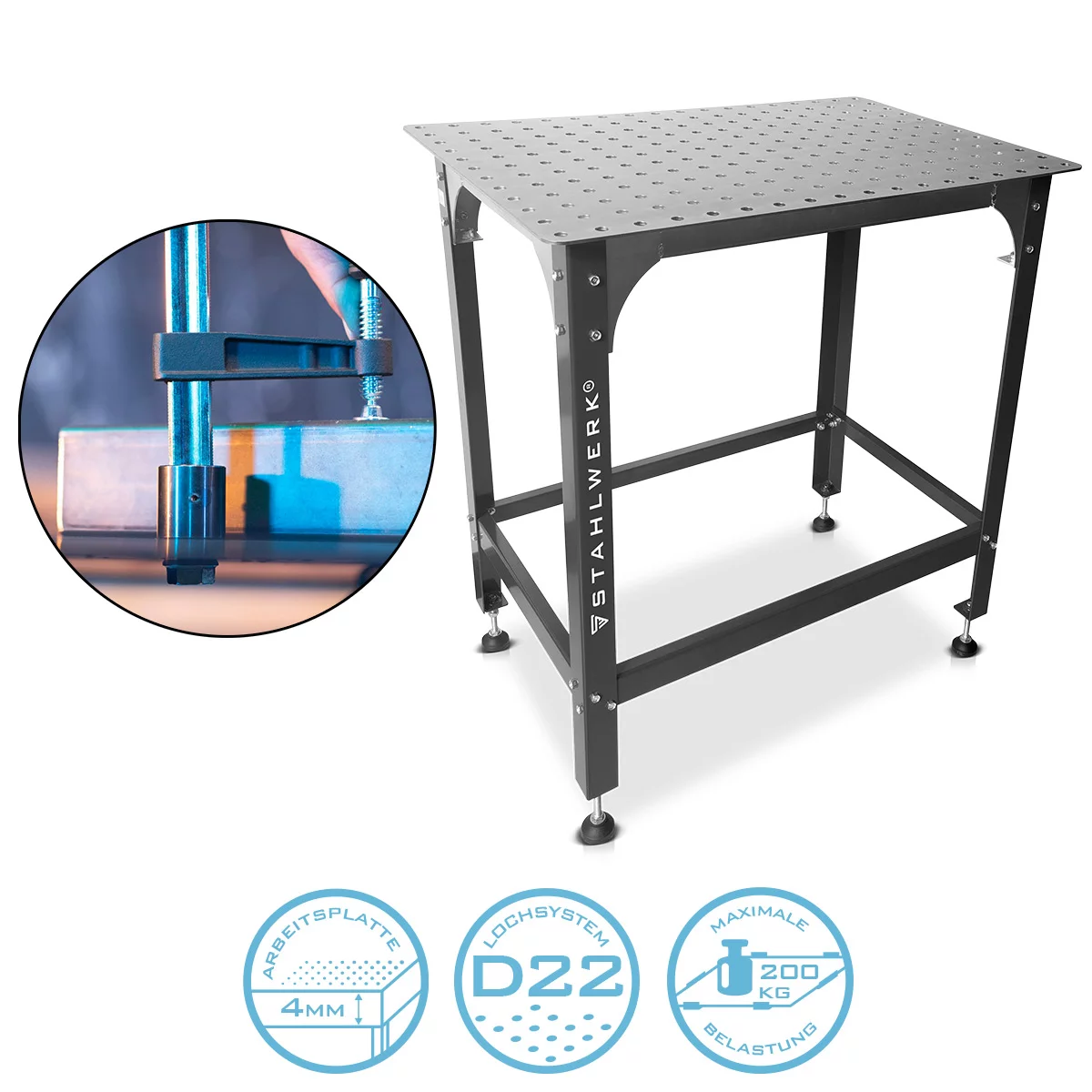 STAHLWERK Schweißtisch WT-955 ST 915 x 610 mm Montagetisch mit 200 kg Tragkraft