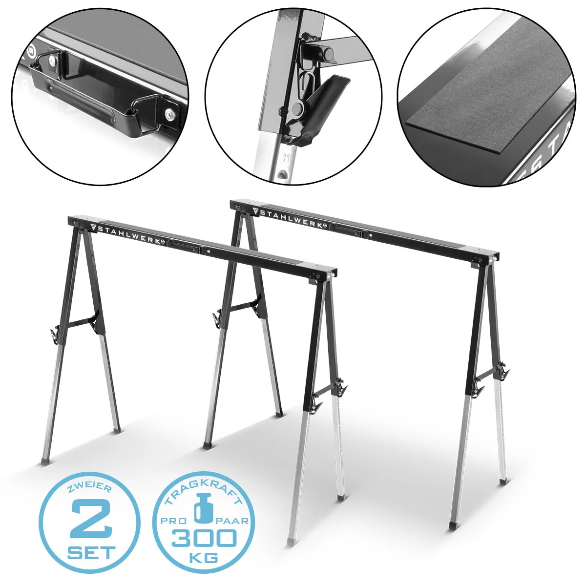 STAHLWERK Sägebock 2er Set 150 kg höhenverstellbar 645 - 910 mm Arbeitsbock