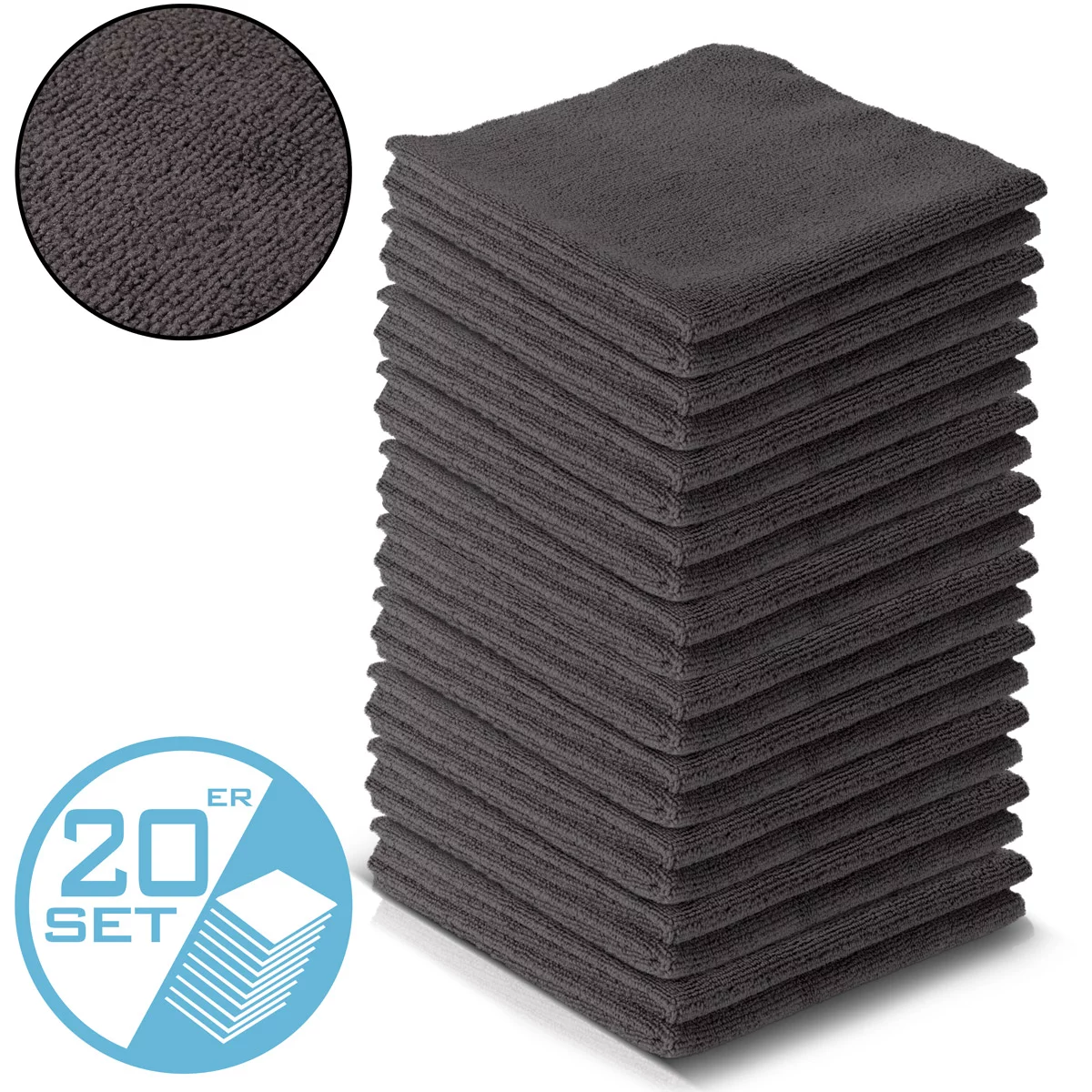 STAHLWERK Mikrofaser-Handtuch 20er Set 40 x 40 cm 300 gsm Trockentuch | Reinigungstuch | Poliertuch | Putztuch | Pflegetuch | Mikrofaser-Tuch | schwarz