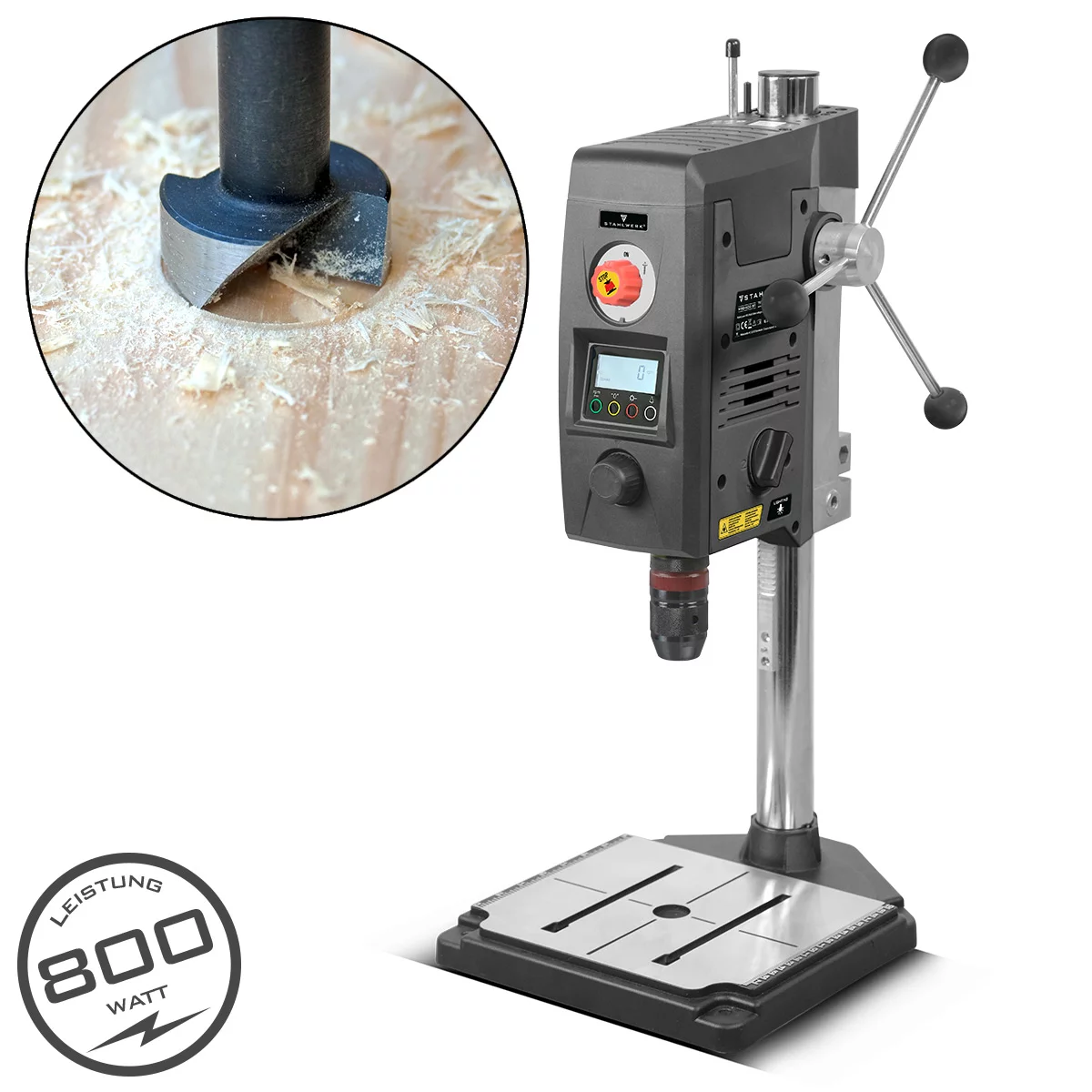STAHLWERK MBD-800 ST Tischbohrmaschine mit Positionslaser 800W Leistung 200-2.500U/min Schnellspannfutter 1,5 - 13mm