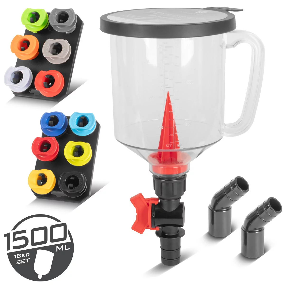STAHLWERK Universelles Motoröl-Einfülltrichter-Set | 18-teiliges Kfz-Öltrichter-Set mit 12 Kfz-Adaptern | Trichtervolumen 1500 ml | Auslaufsicher und praktisch für Ölwechsel