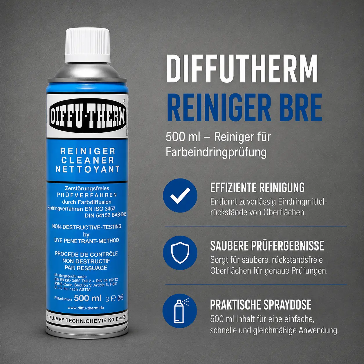 Diffutherm Reiniger BRE 500 ml – Reiniger für Farbeindringprüfung
