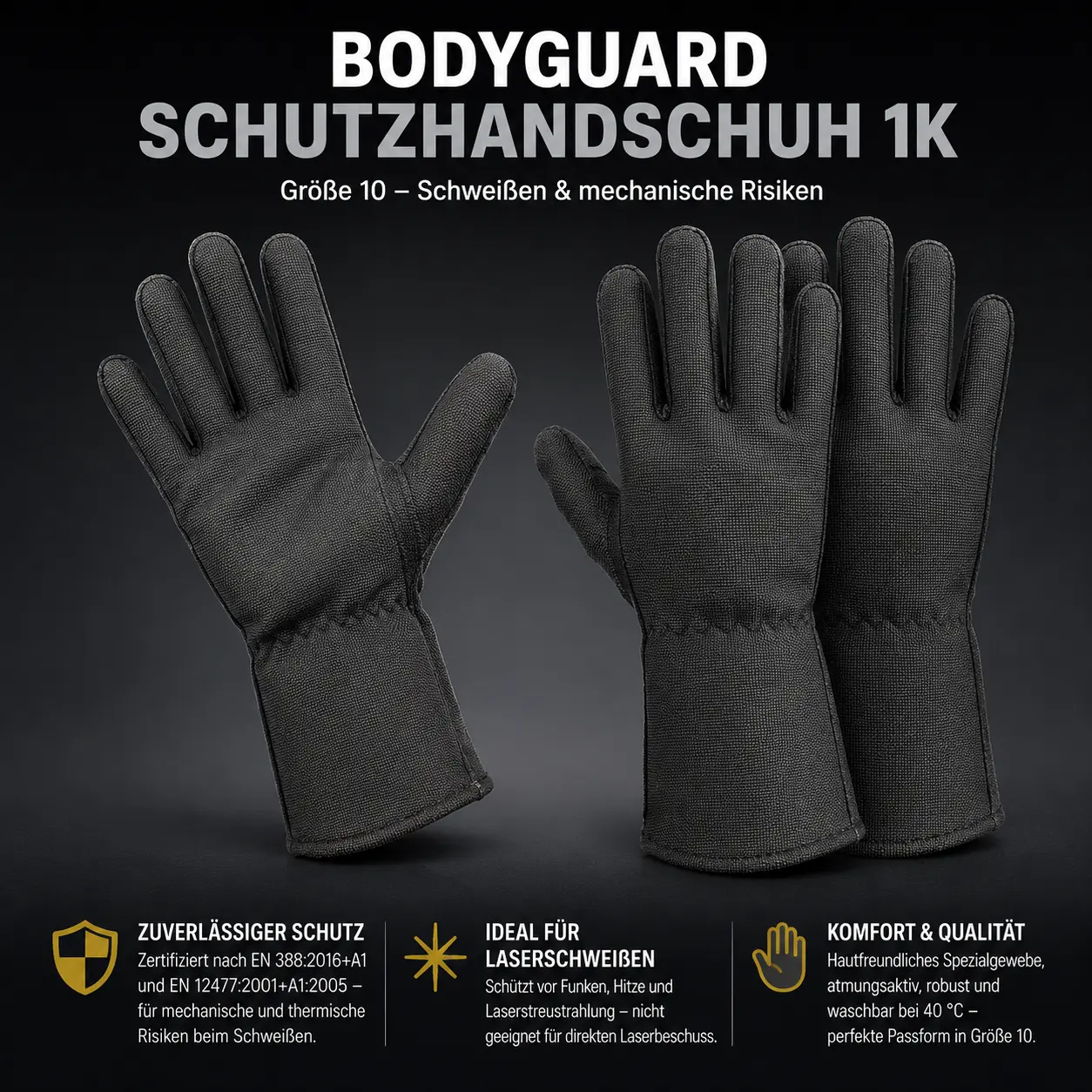 BODYGUARD Schutzhandschuhe 1K Größe 10 – Schweißerschutzhandschuhe für mechanische und thermische Risiken