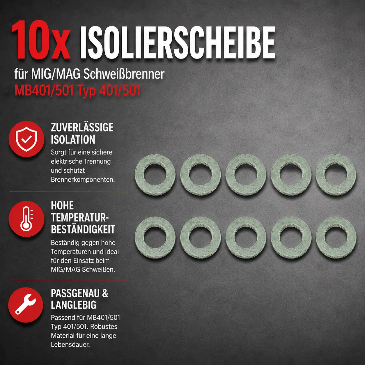 10x Isolierscheibe für MIG/MAG Schweißbrenner MB401/501 Typ 401/501
