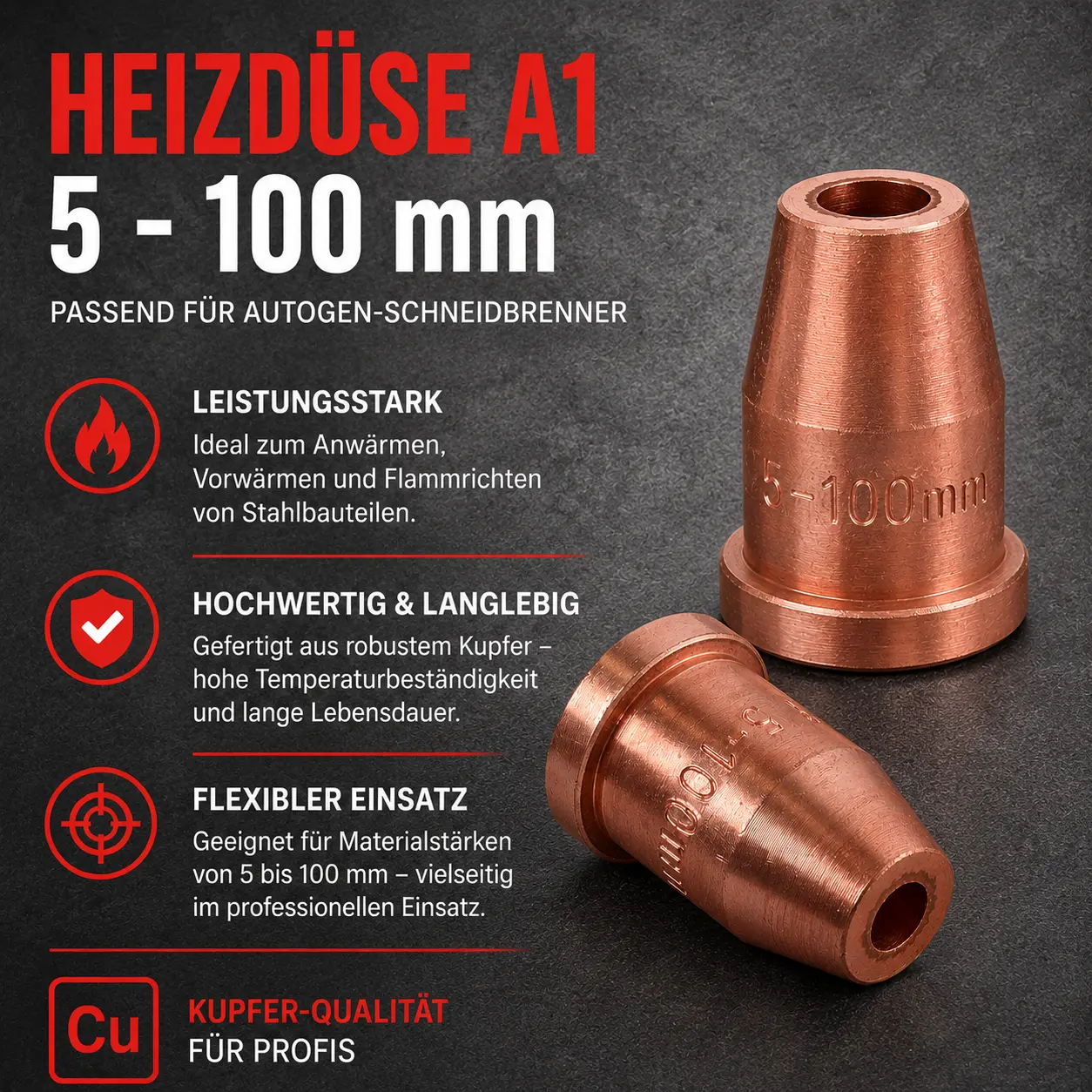Heizdüse A1 5–100 mm – Passend für Autogen-Schneidbrenner