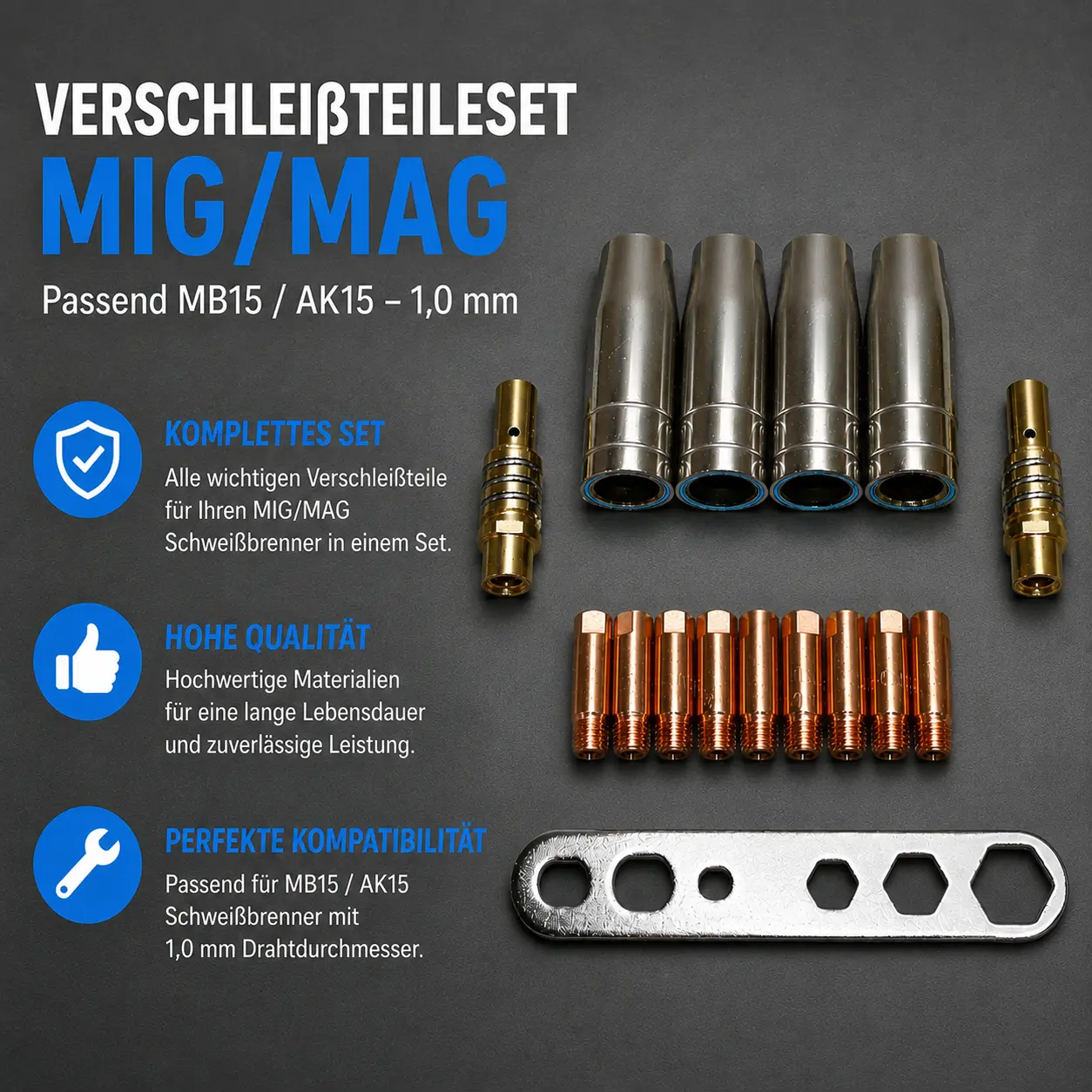Verschleißteileset MIG/MAG passend MB15 / AK15 – 1,0 mm