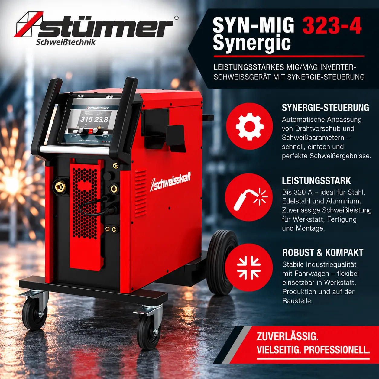 SYN-MIG 323-4 Synergic – Leistungsstarkes MIG/MAG Inverter-Schweißgerät mit Synergie-Steuerung