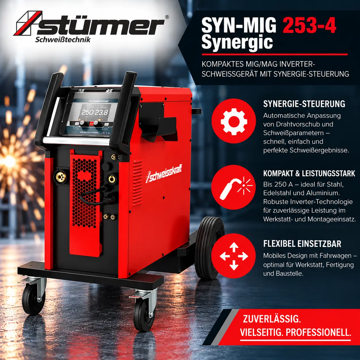 SYN-MIG 253-4 Synergic – Kompaktes MIG/MAG Inverter-Schweißgerät mit Synergie-Steuerung