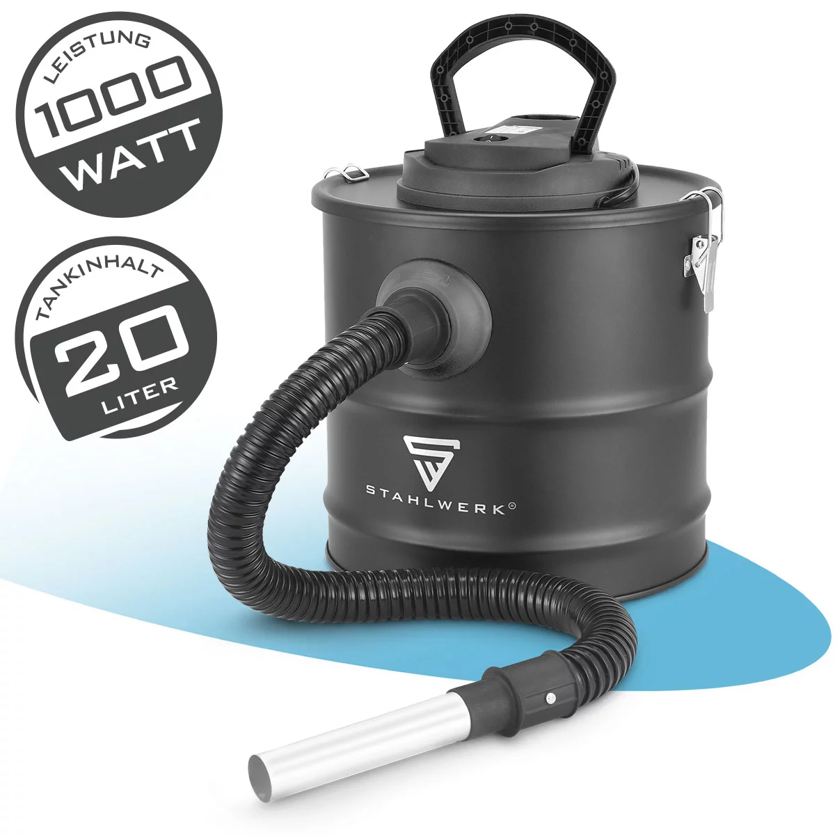 STAHLWERK Aschesauger AVC-1000 ST | Ofensauger mit 20 Liter Schmutzbehälter | 1000 W Leistung | Kamin-Staubsauger mit HEPA Filter | Blasfunktion | Für kalte Asche, Ofen, Grill, Werkstatt